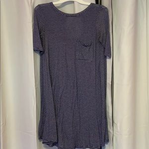 blue and white striped sundress